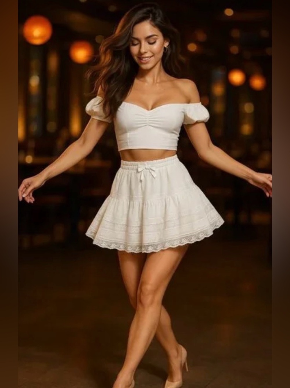 Unsubscribed Brand NWT White Tiered Mini Skirt with Lace Trim Size S